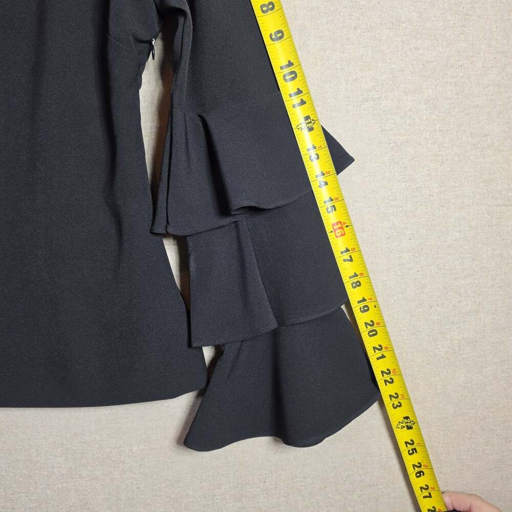 Venus Laci Ruffle Sleeve One Shoulder Tie Waist Blouse 4 Black Sexy Belted Top - Picture 7 of 14